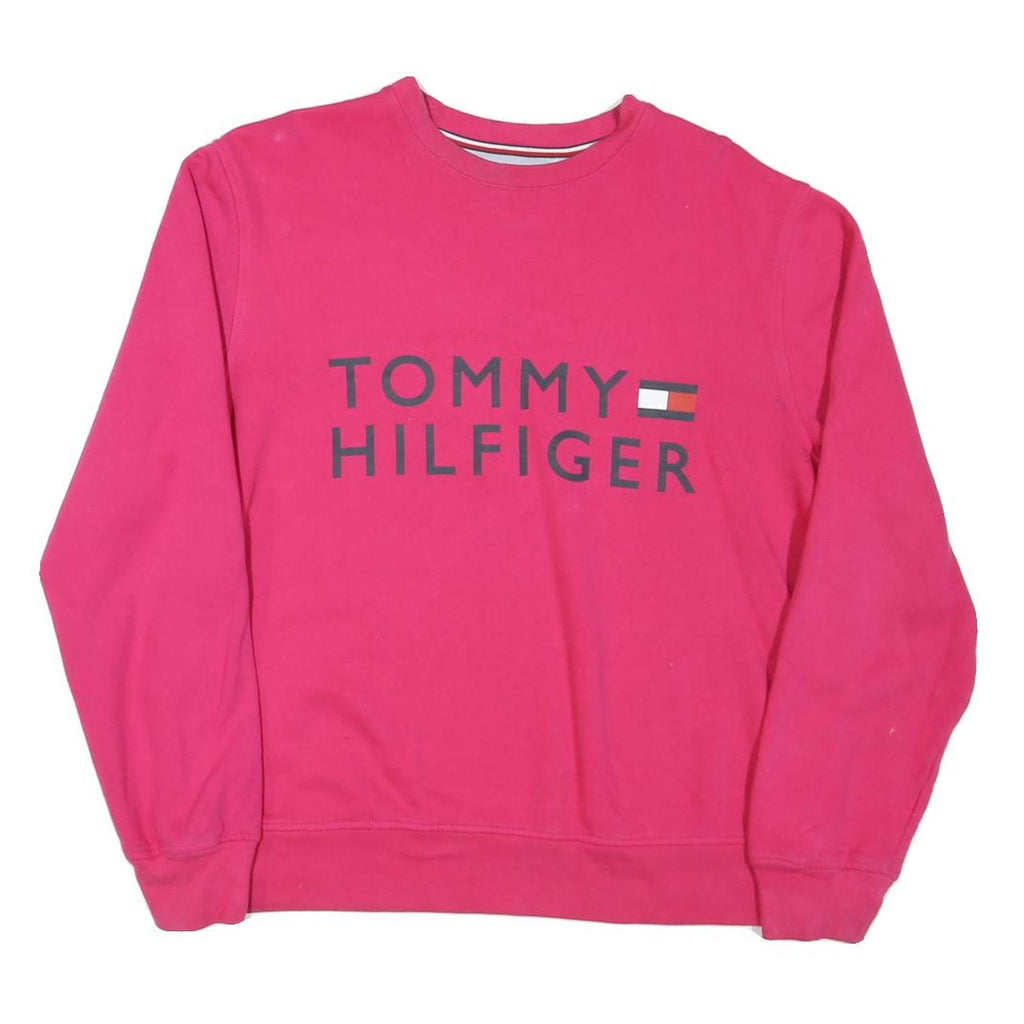TOMMY HILFIGER Womens Pink Crew Neck Sweatshirt L Cotton Blend Casual Pullover
