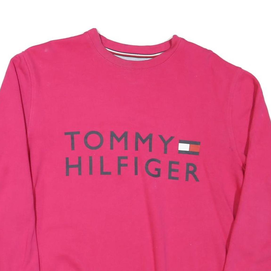 TOMMY HILFIGER Womens Pink Crew Neck Sweatshirt L Cotton Blend Casual Pullover