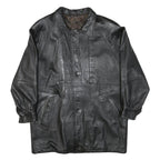 JAMA Womens Black Leather Button Jacket L Woven Minimalist Classic Fashion