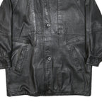 JAMA Womens Black Leather Button Jacket L Woven Minimalist Classic Fashion