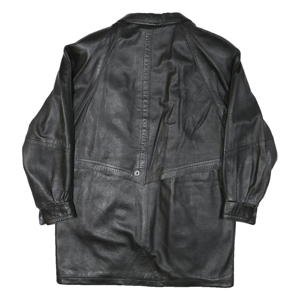 JAMA Womens Black Leather Button Jacket L Woven Minimalist Classic Fashion