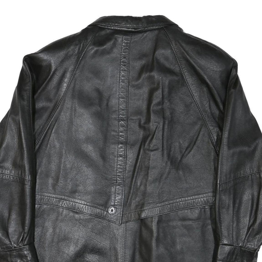 JAMA Womens Black Leather Button Jacket L Woven Minimalist Classic Fashion