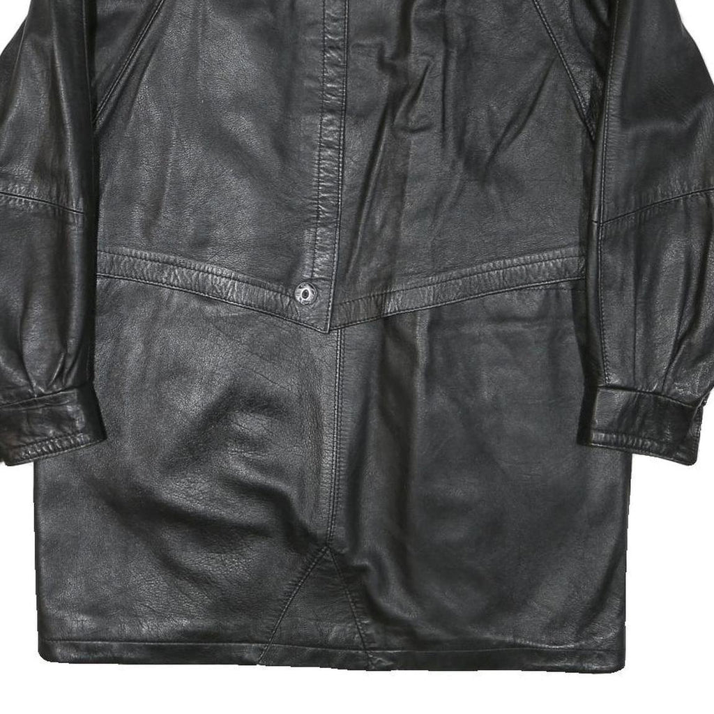 JAMA Womens Black Leather Button Jacket L Woven Minimalist Classic Fashion