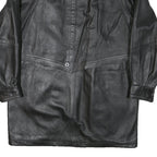 JAMA Womens Black Leather Button Jacket L Woven Minimalist Classic Fashion