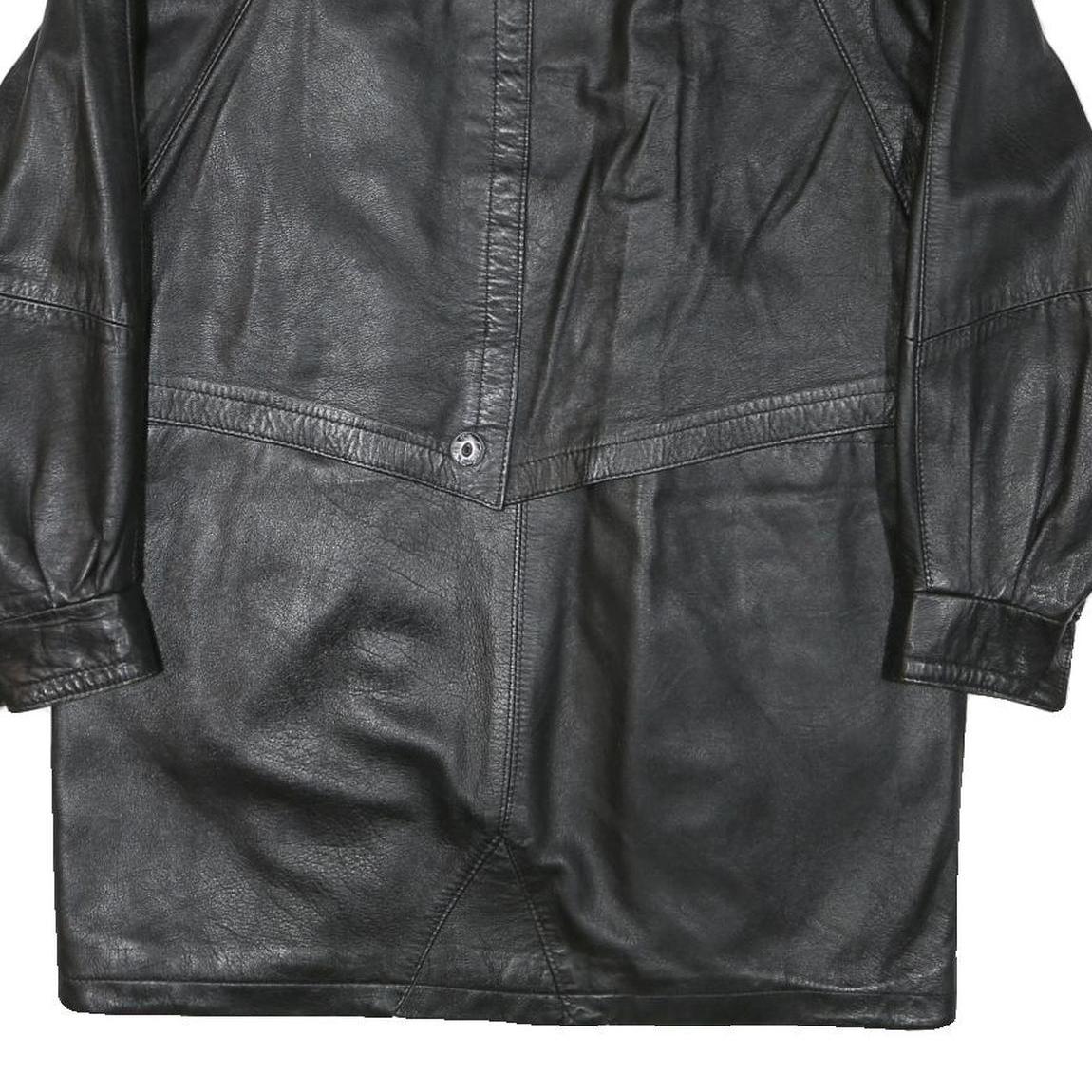 JAMA Womens Black Leather Button Jacket L Woven Minimalist Classic Fashion