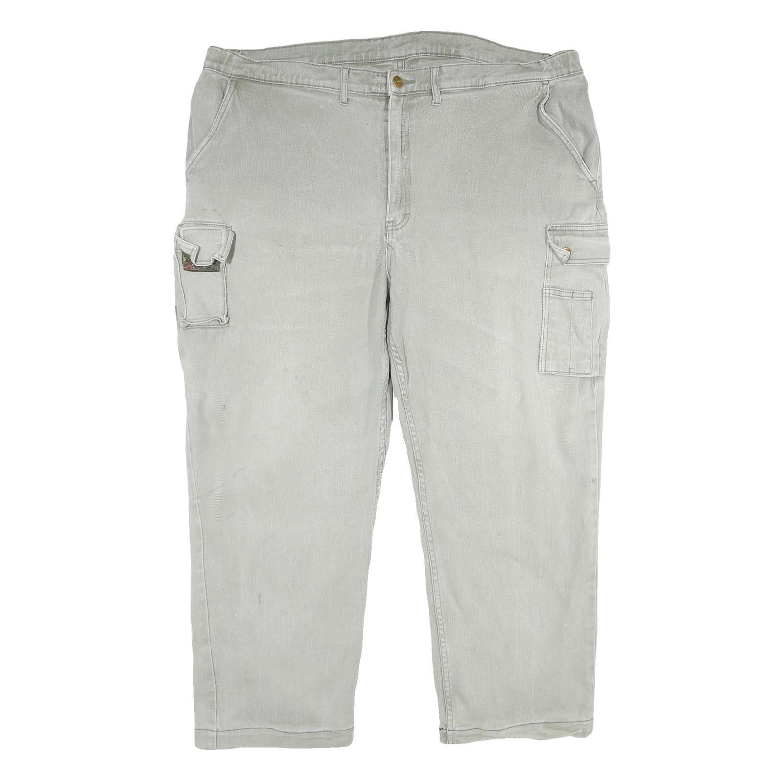 KRENGER Mens Cotton Blend Grey Relaxed Cargo Trousers W42 L30 Utility Pockets