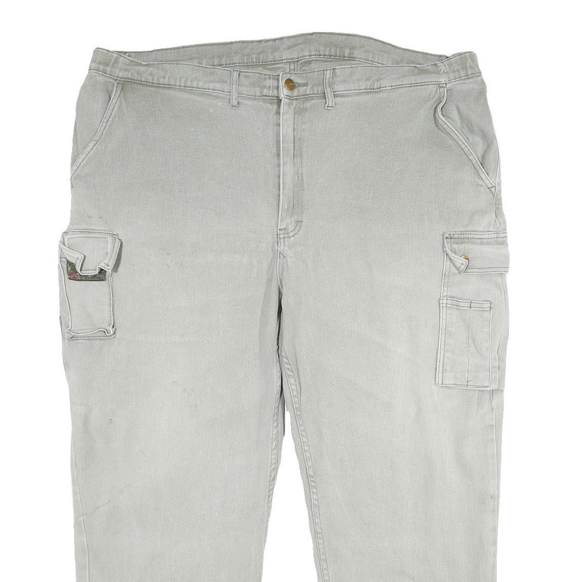 KRENGER Mens Cotton Blend Grey Relaxed Cargo Trousers W42 L30 Utility Pockets