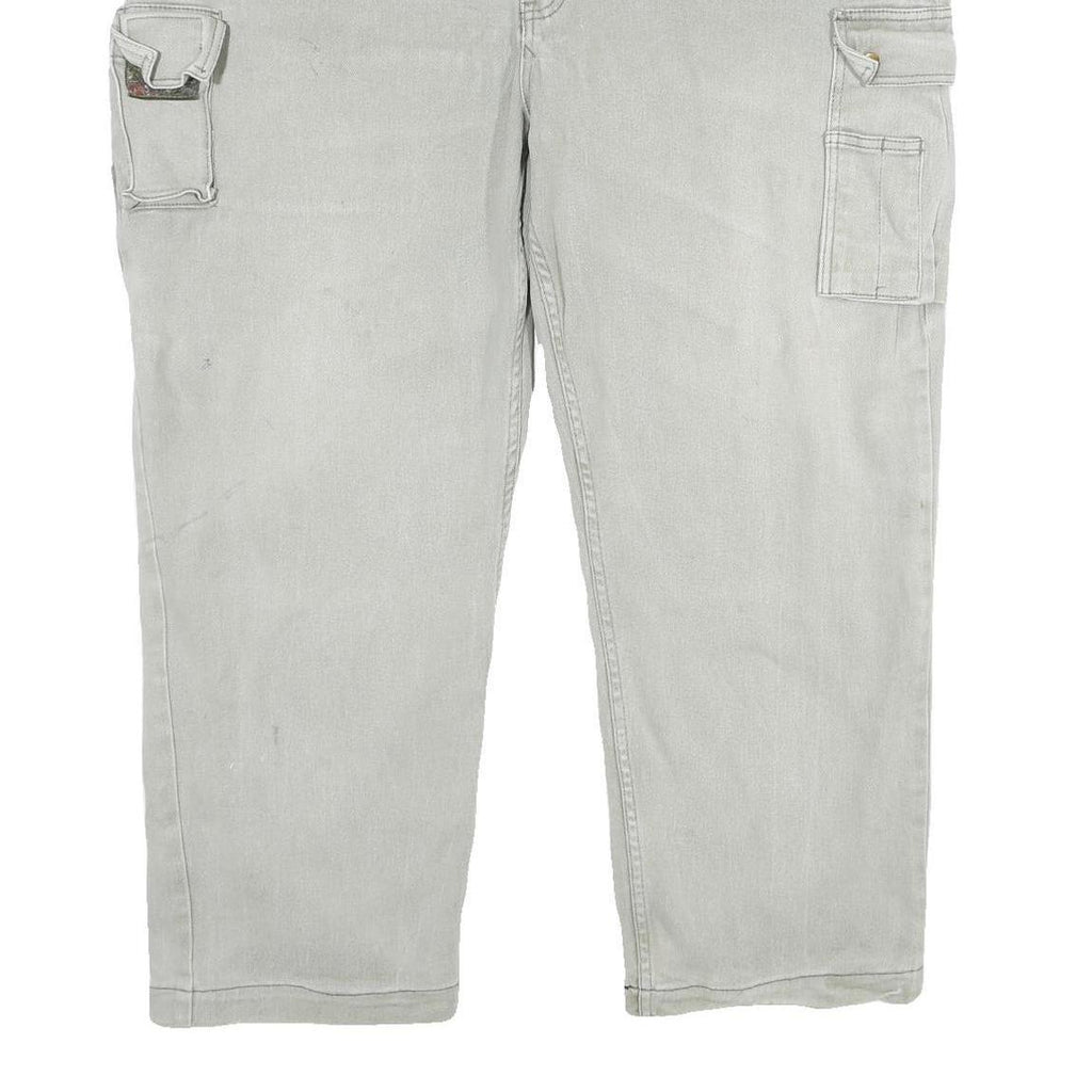 KRENGER Mens Cotton Blend Grey Relaxed Cargo Trousers W42 L30 Utility Pockets