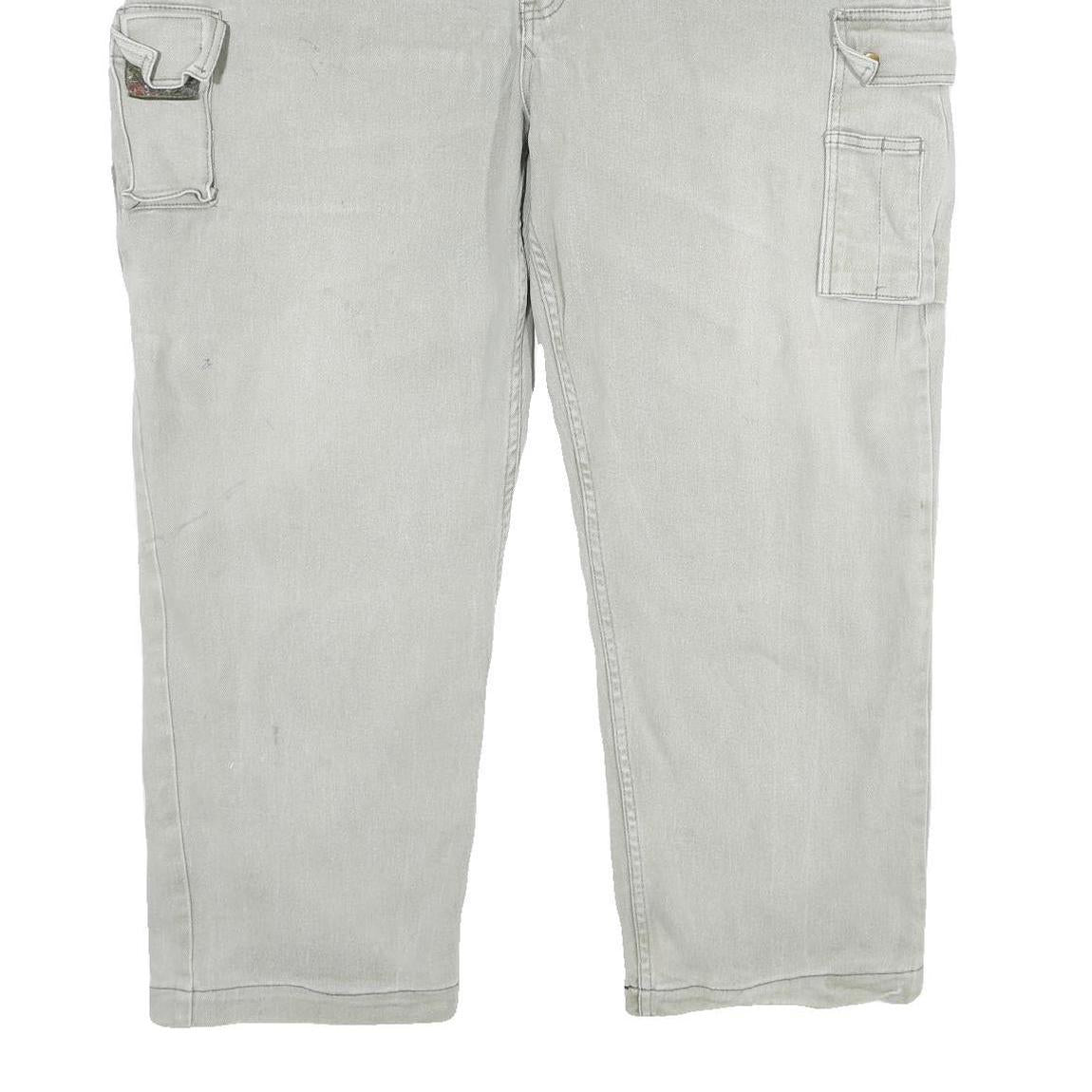 KRENGER Mens Cotton Blend Grey Relaxed Cargo Trousers W42 L30 Utility Pockets