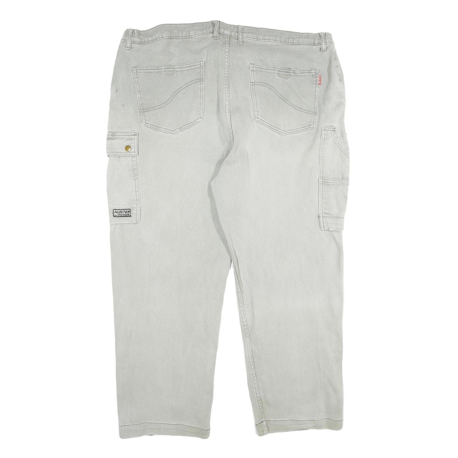 KRENGER Mens Cotton Blend Grey Relaxed Cargo Trousers W42 L30 Utility Pockets