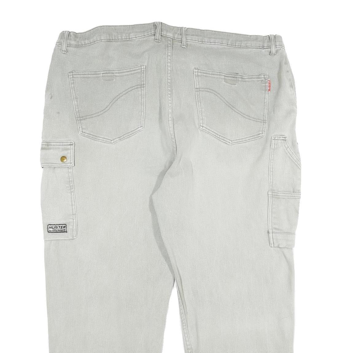 KRENGER Mens Cotton Blend Grey Relaxed Cargo Trousers W42 L30 Utility Pockets