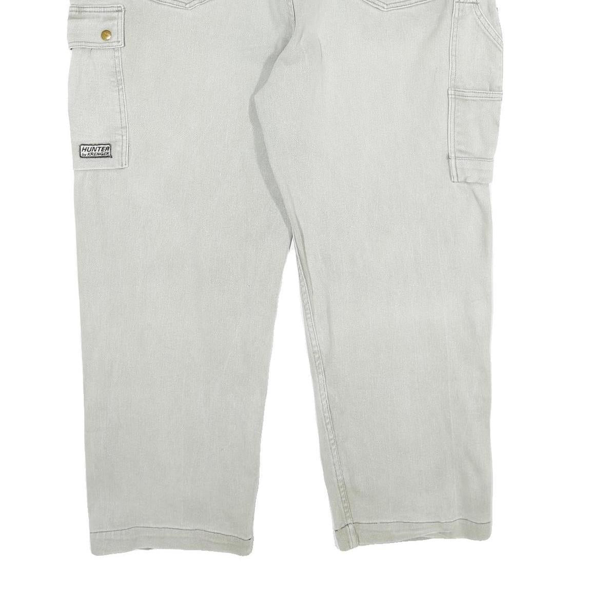 KRENGER Mens Cotton Blend Grey Relaxed Cargo Trousers W42 L30 Utility Pockets