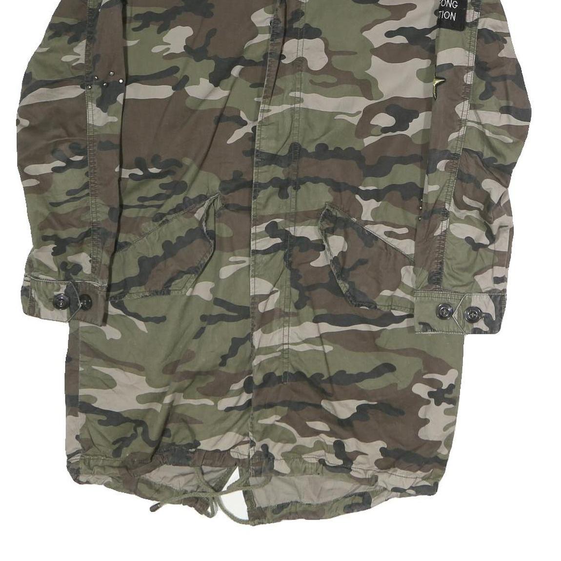 AMISU Mens Green Camouflage Military Jacket M Polyester Zip Pockets Casual