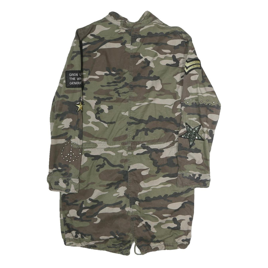 AMISU Mens Green Camouflage Military Jacket M Polyester Zip Pockets Casual