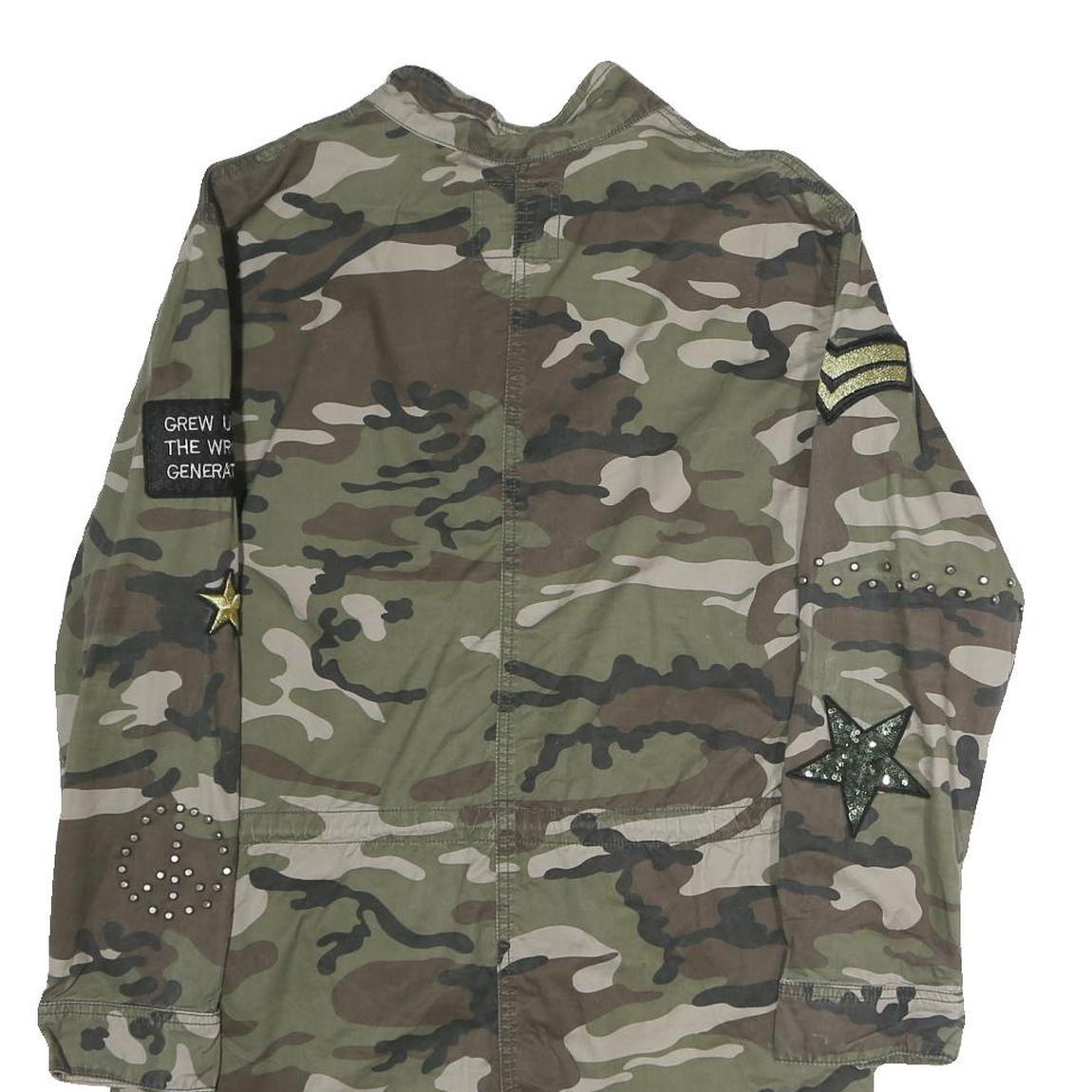 AMISU Mens Green Camouflage Military Jacket M Polyester Zip Pockets Casual