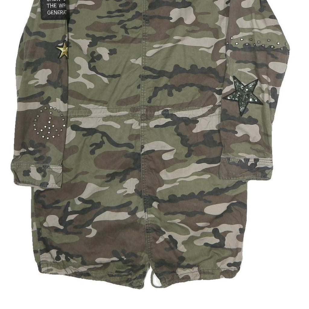 AMISU Mens Green Camouflage Military Jacket M Polyester Zip Pockets Casual