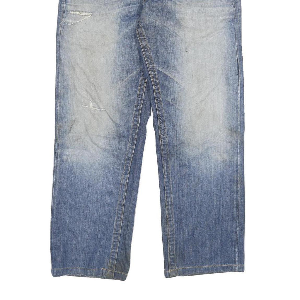 TRUE RELIGION Mens Blue Regular Straight Denim W32 L28 Zip Cotton Blend Jeans