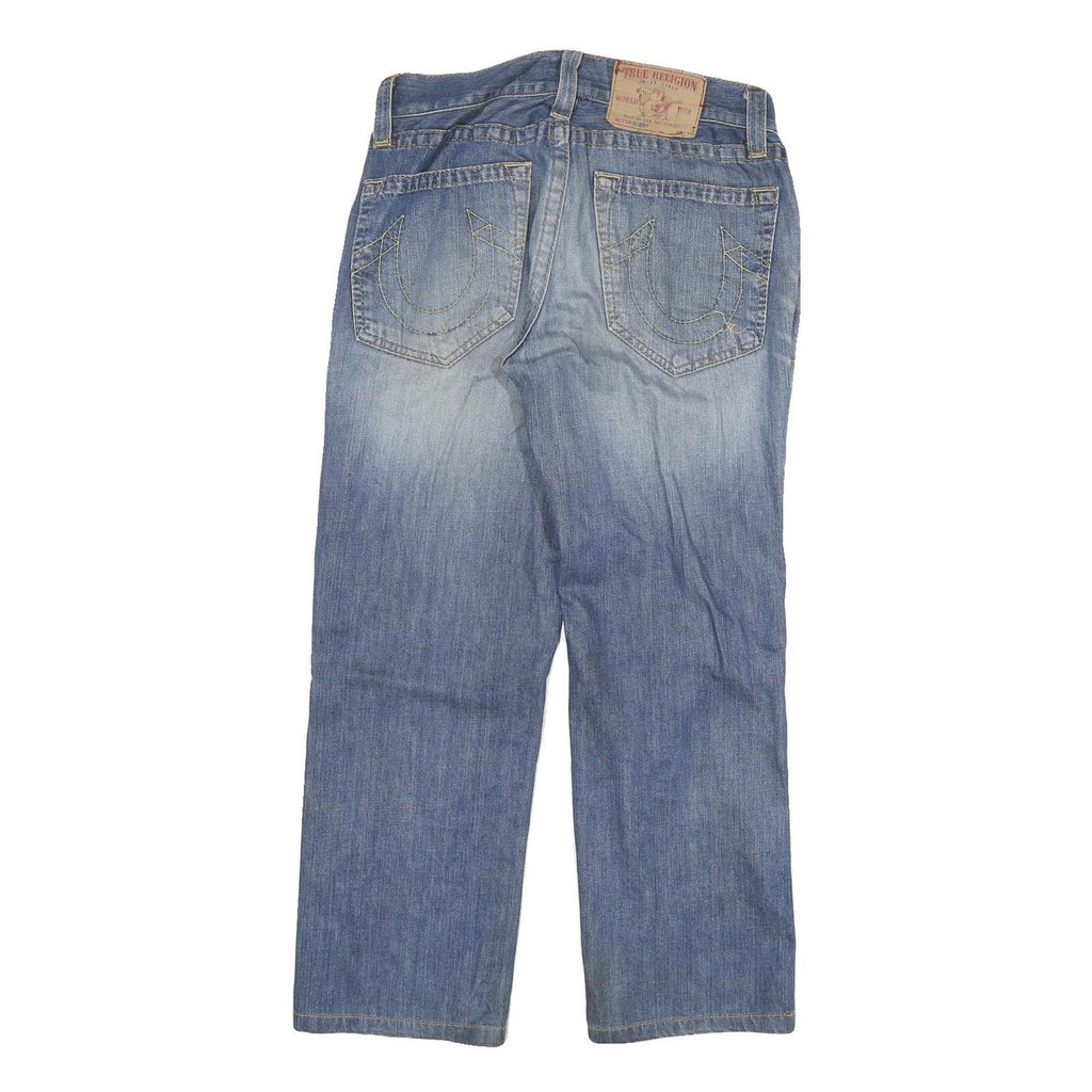 TRUE RELIGION Mens Blue Regular Straight Denim W32 L28 Zip Cotton Blend Jeans