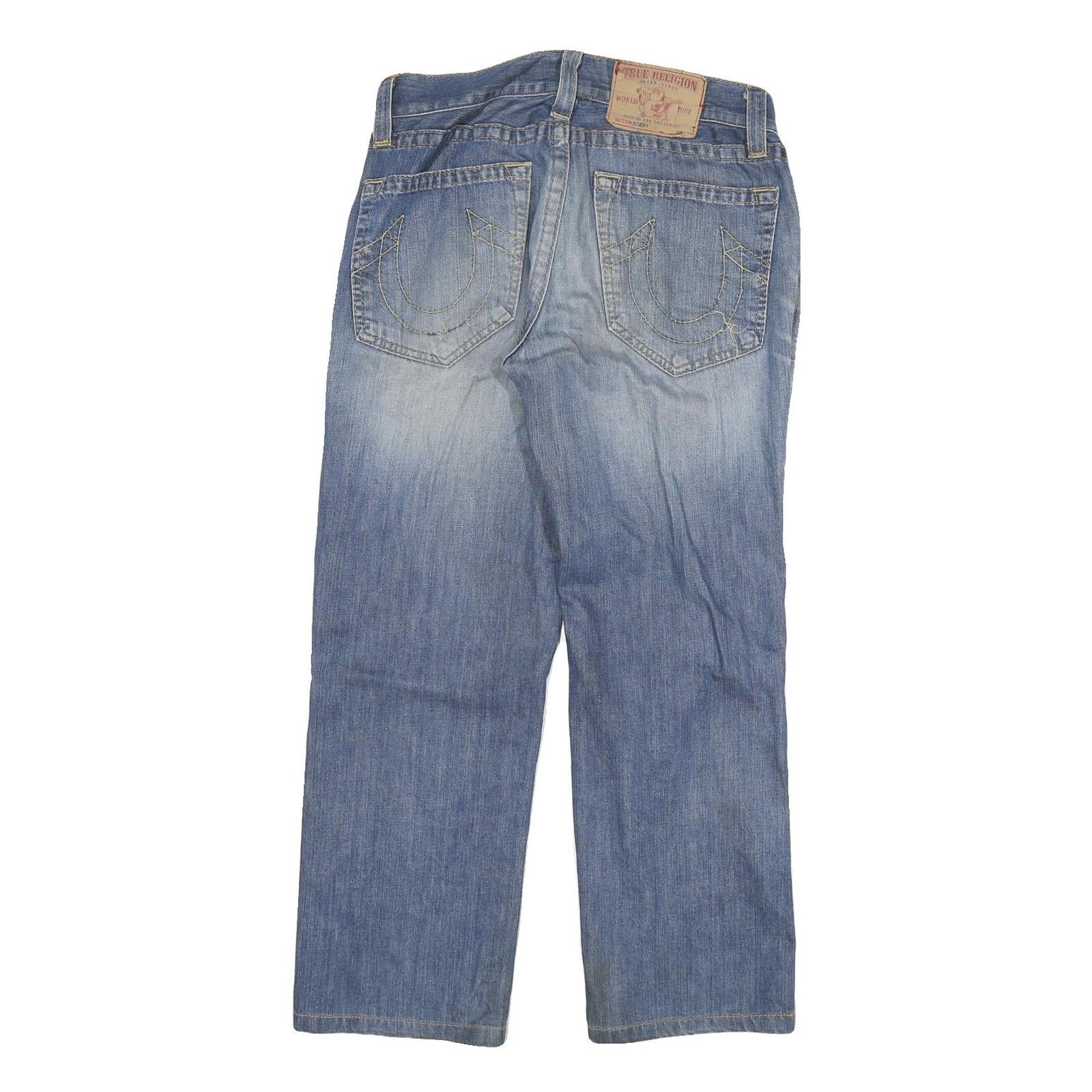 TRUE RELIGION Mens Blue Regular Straight Denim W32 L28 Zip Cotton Blend Jeans