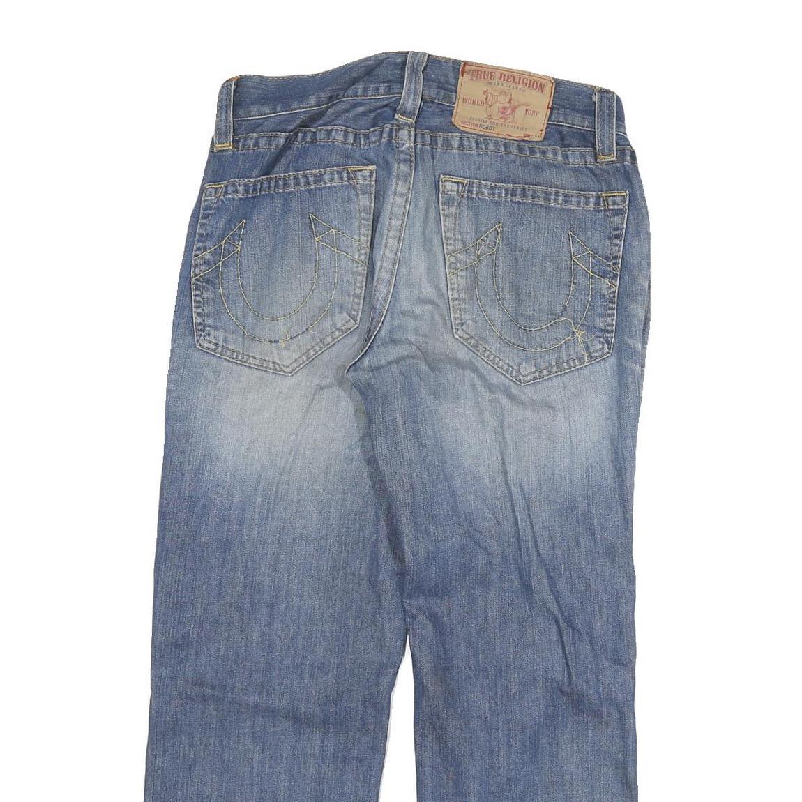 TRUE RELIGION Mens Blue Regular Straight Denim W32 L28 Zip Cotton Blend Jeans