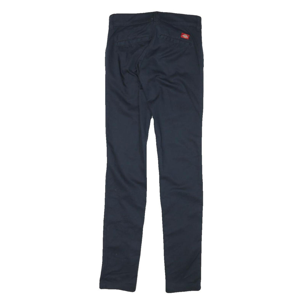 DICKIES Womens Cotton Blend Navy Slim Straight Trousers W26 L31 Workwear