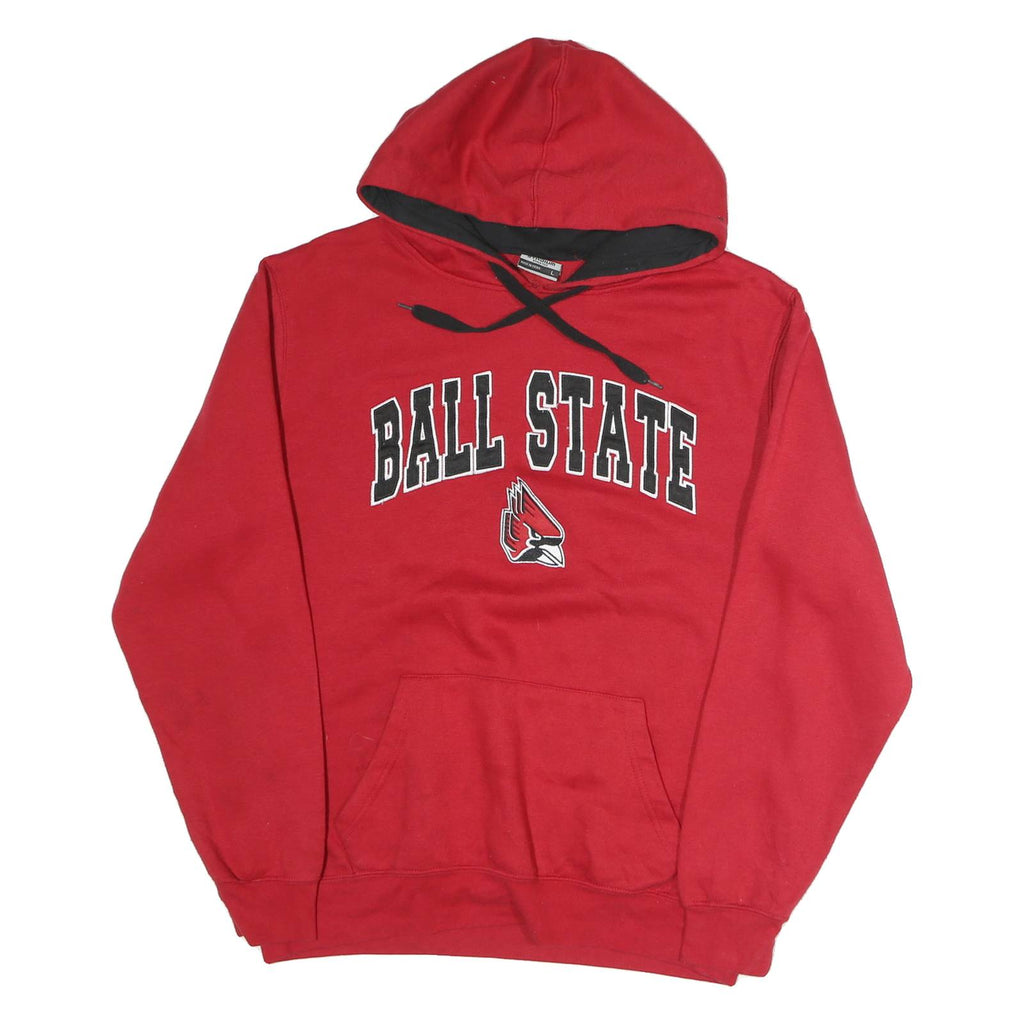 STADIUM Mens Red Ball State Hooded L Cotton Sweatshirt Pullover