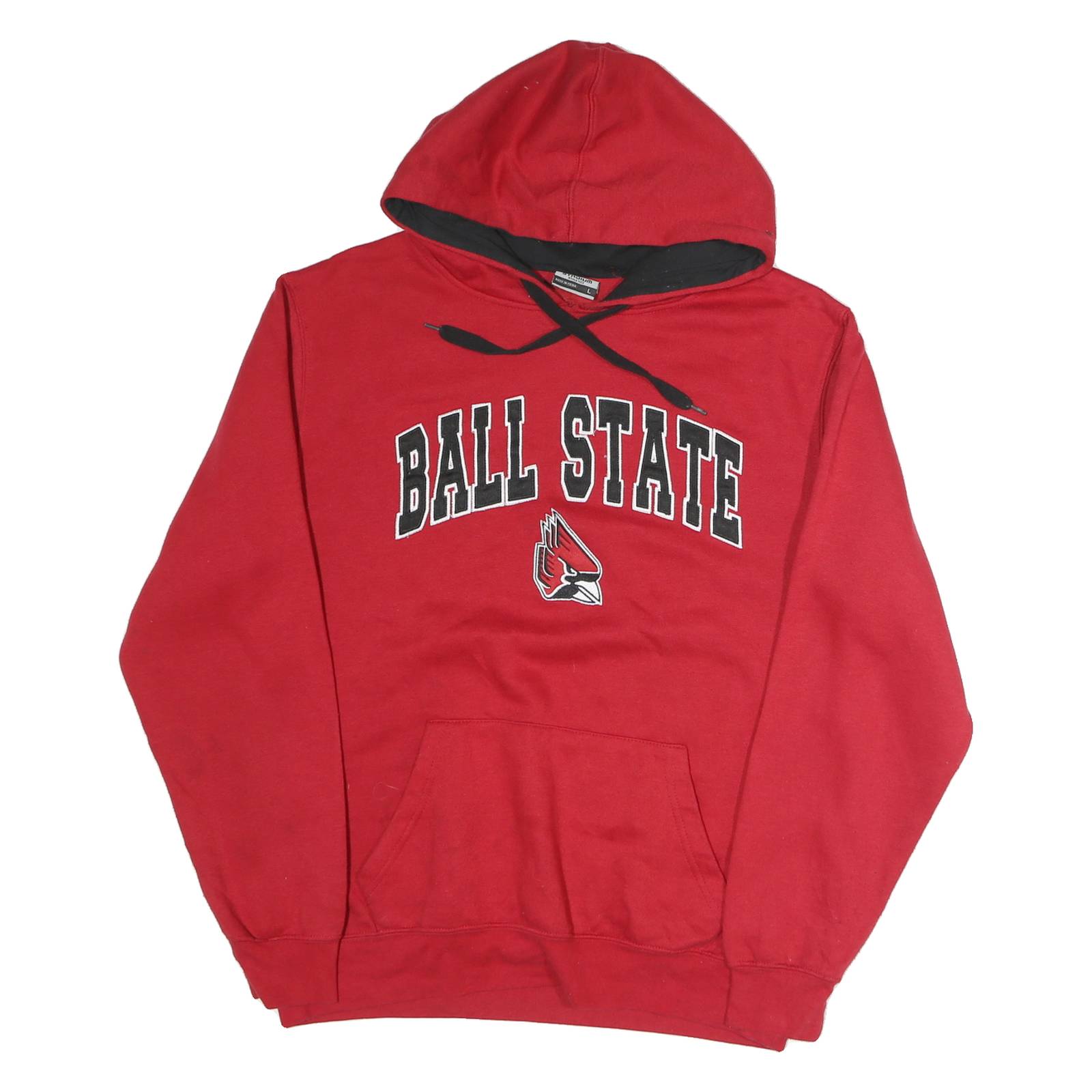 STADIUM Mens Red Ball State Hooded L Cotton Sweatshirt Pullover