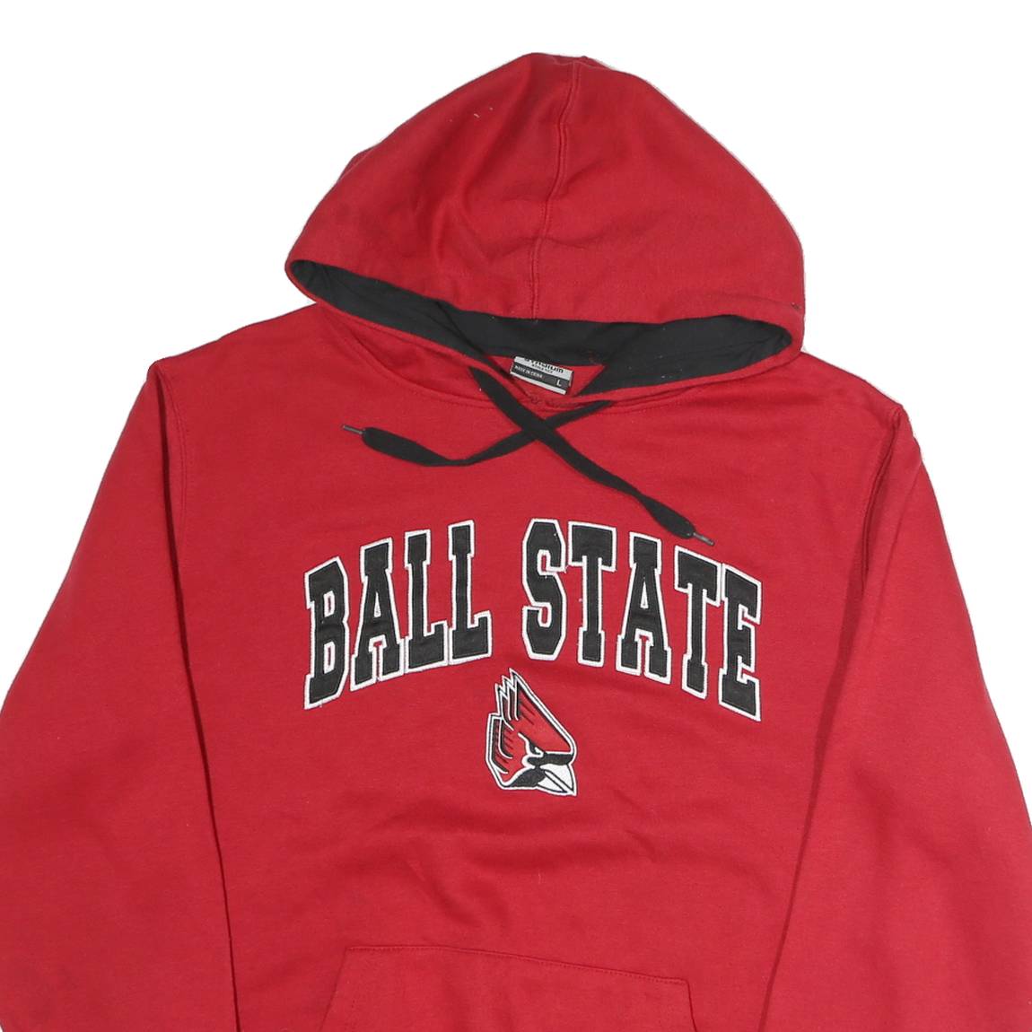 STADIUM Mens Red Ball State Hooded L Cotton Sweatshirt Pullover