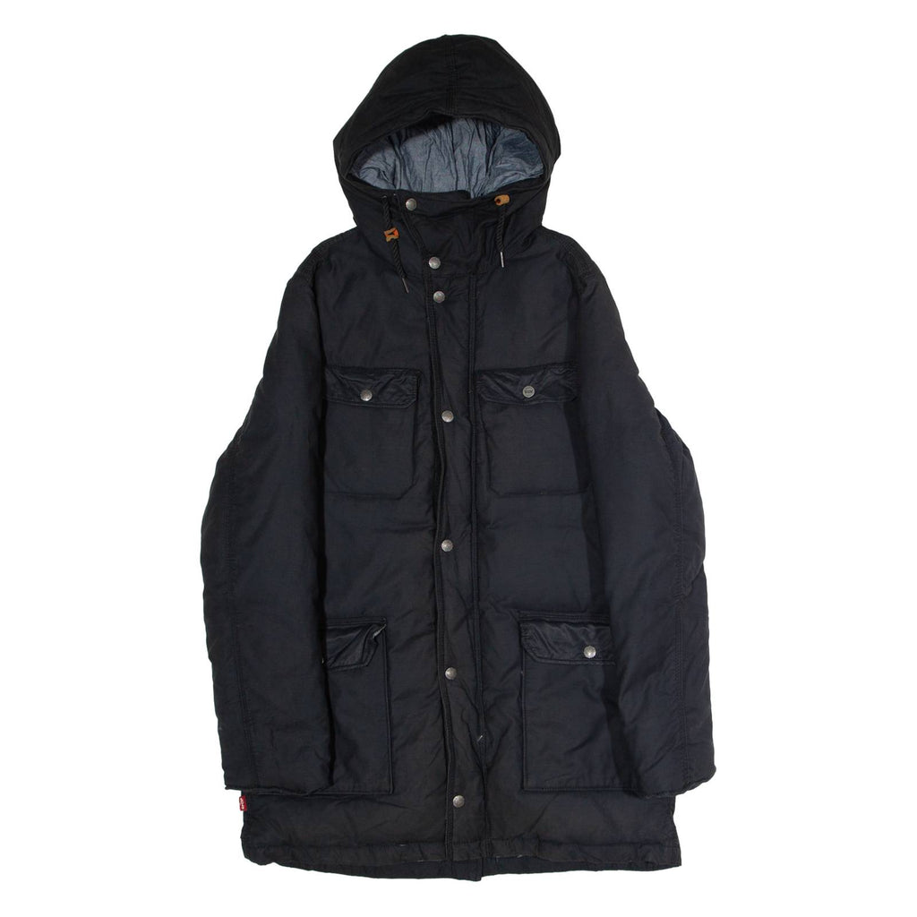 LEVI'S Mens Puffer Coat Black Canvas Hooded S