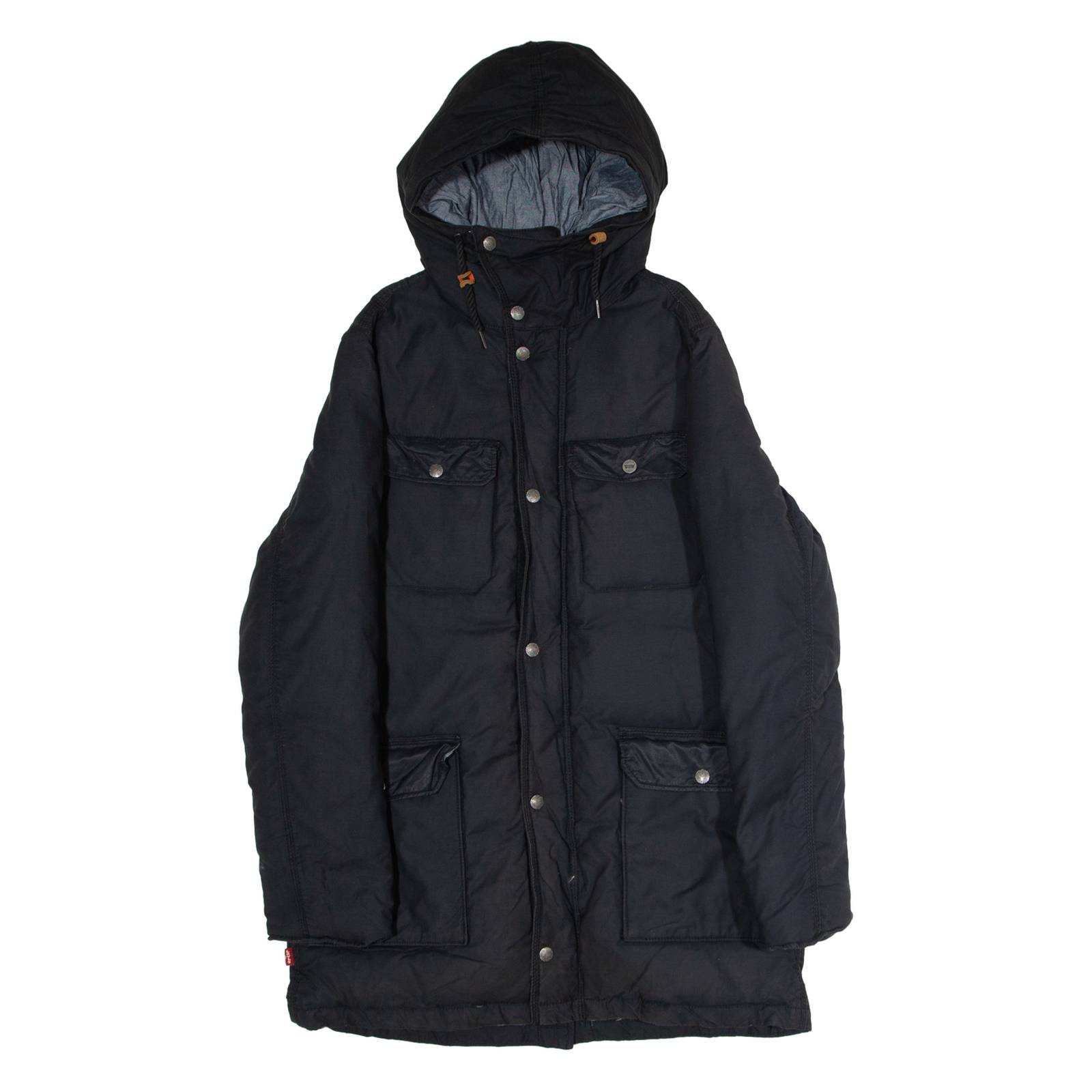 LEVI'S Mens Puffer Coat Black Canvas Hooded S