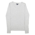 TOMMY HILFIGER Womens Grey Plain Cotton Jumper V-Neck Basic Knit Size S