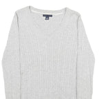 TOMMY HILFIGER Womens Grey Plain Cotton Jumper V-Neck Basic Knit Size S