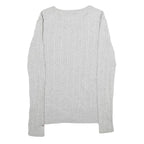 TOMMY HILFIGER Womens Grey Plain Cotton Jumper V-Neck Basic Knit Size S