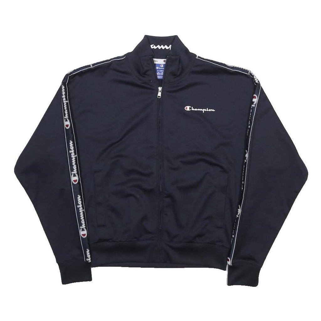 CHAMPION Womens Navy Blue Zip Track Jacket XS Polyester Logo Tape