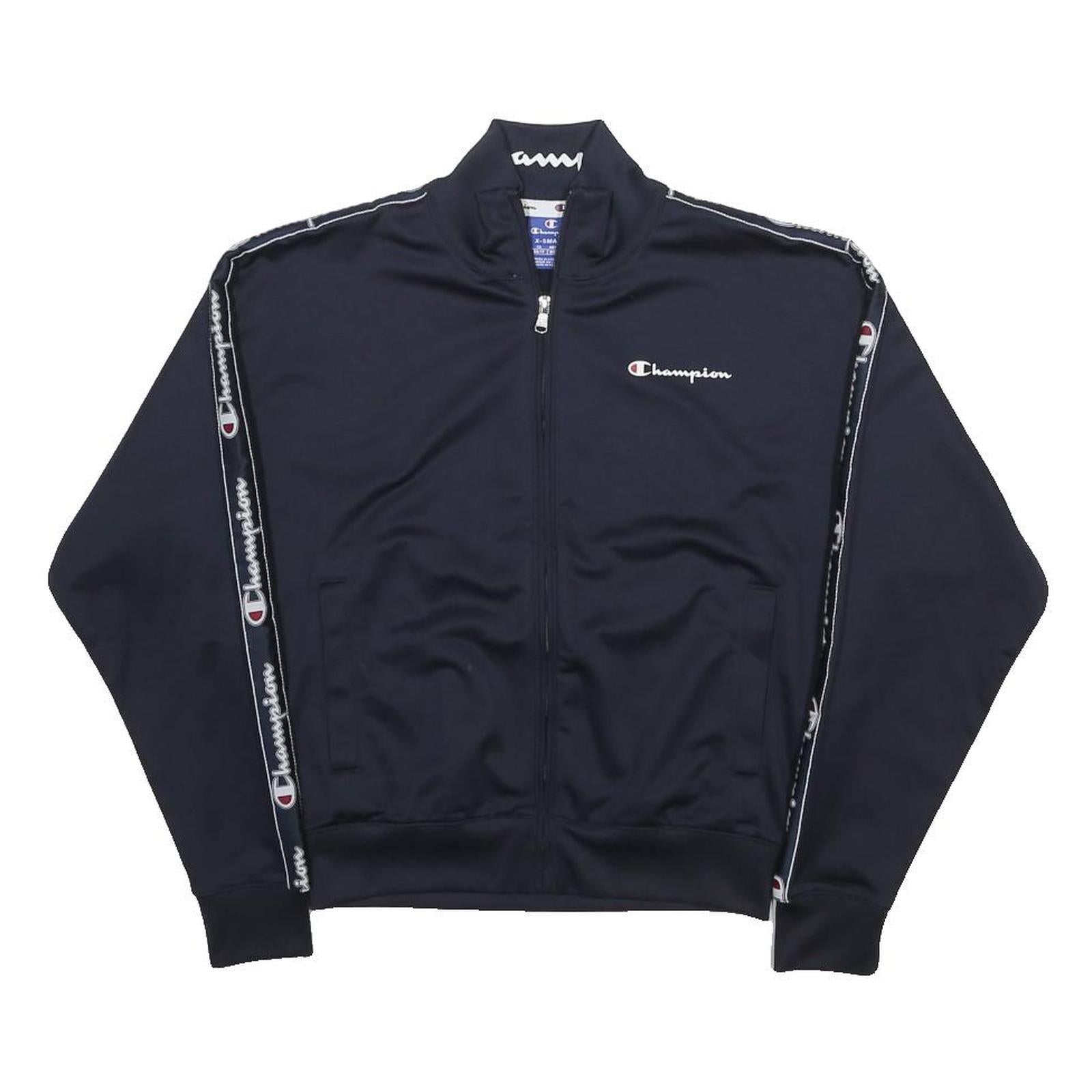 CHAMPION Womens Navy Blue Zip Track Jacket XS Polyester Logo Tape