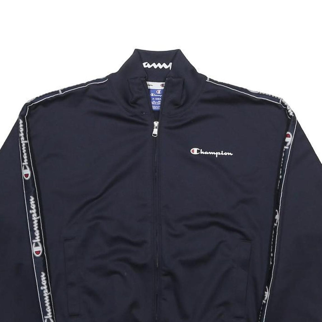 CHAMPION Womens Navy Blue Zip Track Jacket XS Polyester Logo Tape