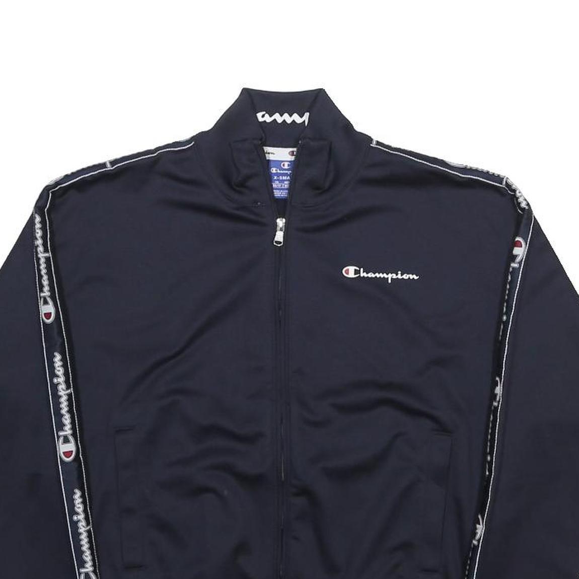 CHAMPION Womens Navy Blue Zip Track Jacket XS Polyester Logo Tape