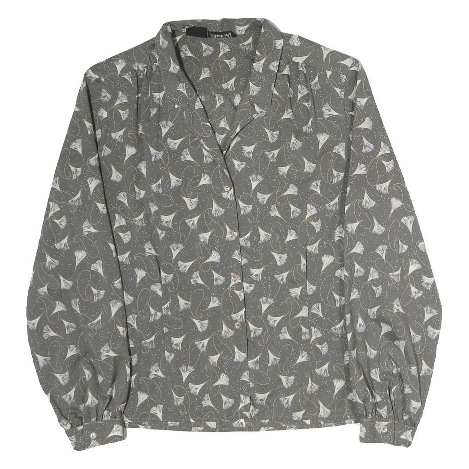 BRECKENRIDGE Womens Grey Printed Blouse Long Sleeve Collared M Elegant Design