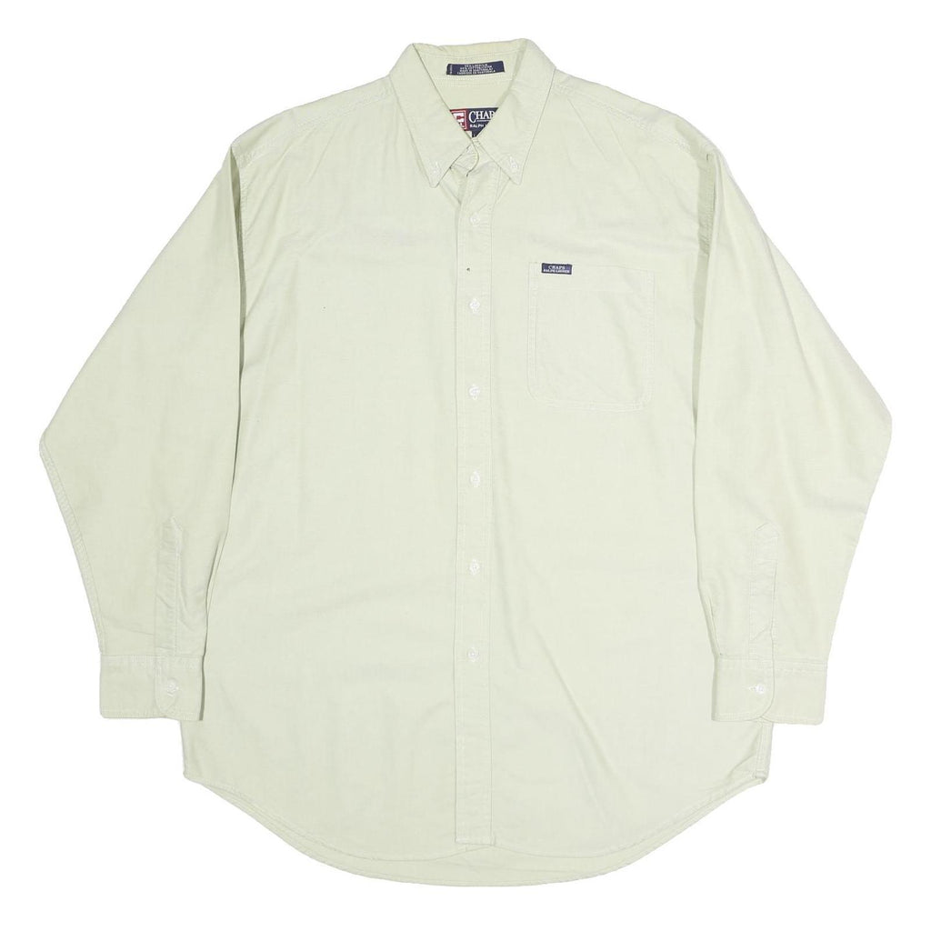 CHAPS Mens Cream Shirt L Button-Down Cotton Casual Long Sleeve Pocket