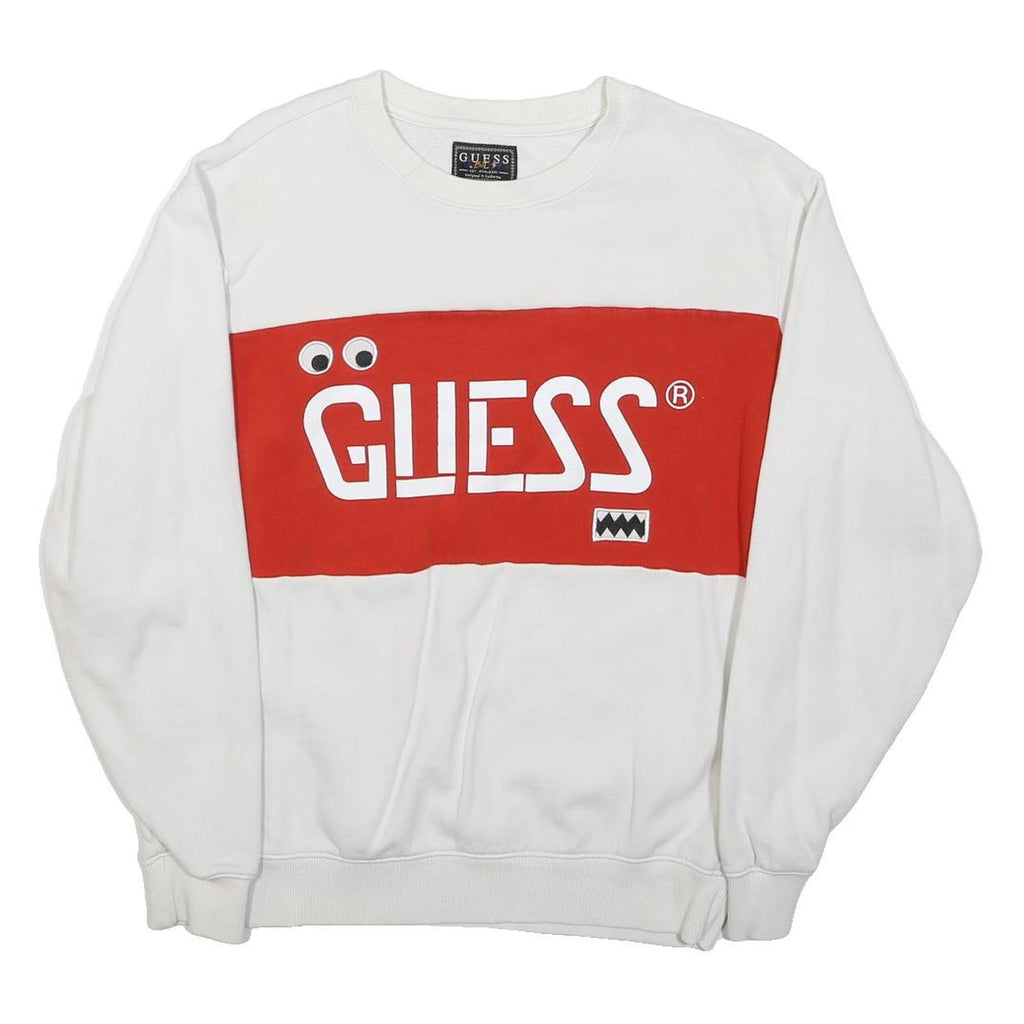GUESS Mens White & Red Logo Crew Neck S Sweatshirt Casual Cotton Blend