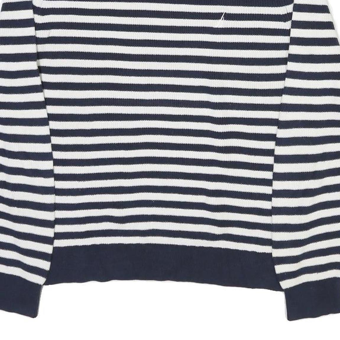 NAUTICA Mens Navy & White Striped Patterned Crew Neck Jumper Cotton Blend M