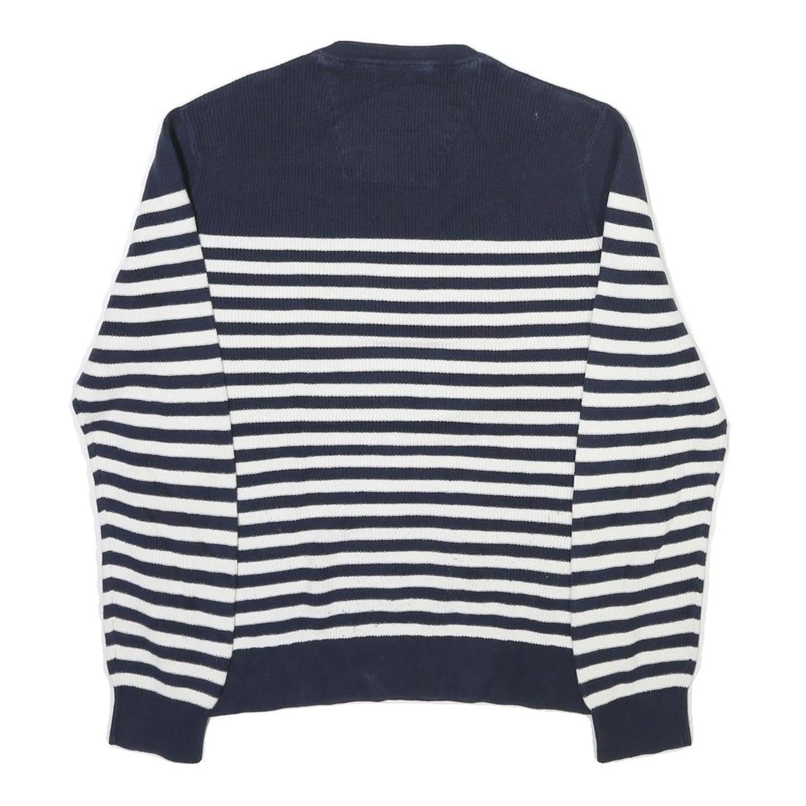 NAUTICA Mens Navy & White Striped Patterned Crew Neck Jumper Cotton Blend M