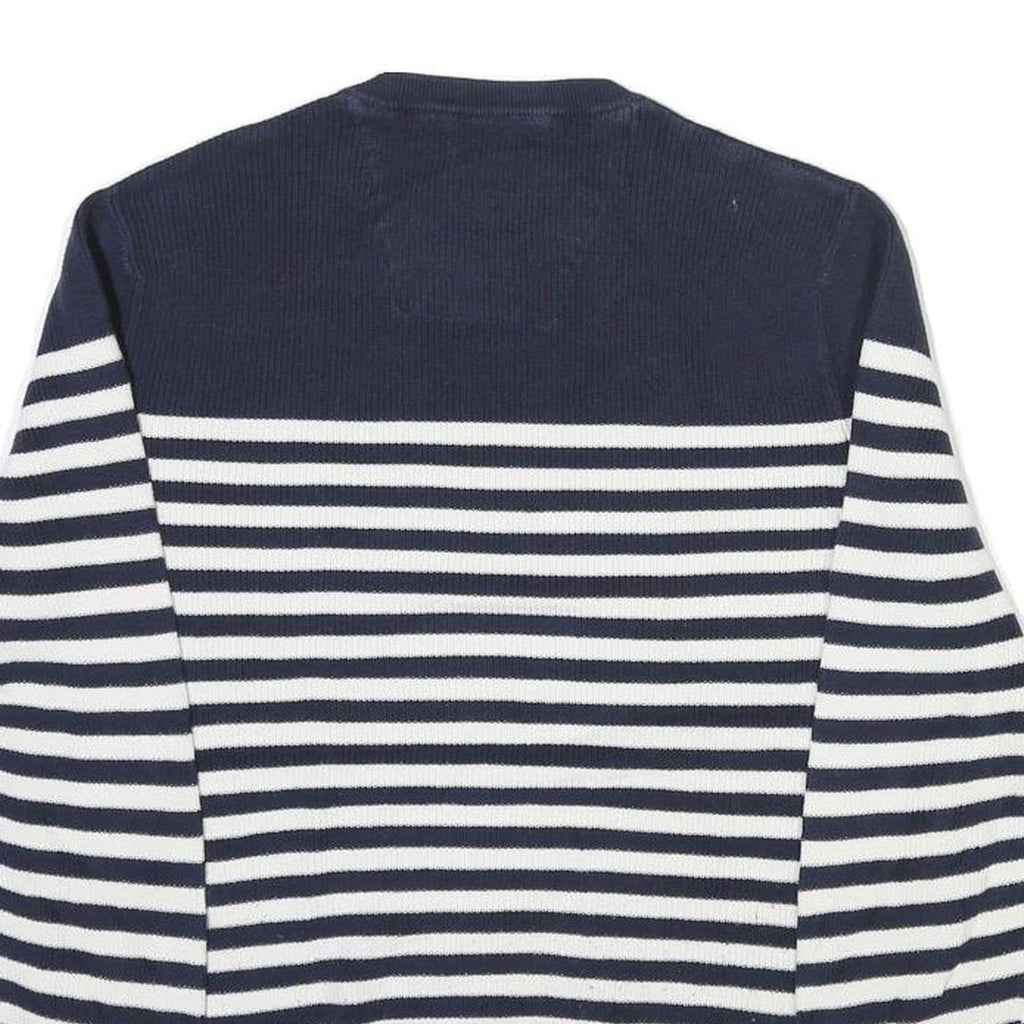 NAUTICA Mens Navy & White Striped Patterned Crew Neck Jumper Cotton Blend M