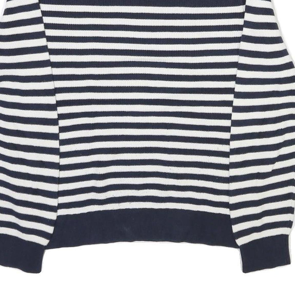 NAUTICA Mens Navy & White Striped Patterned Crew Neck Jumper Cotton Blend M