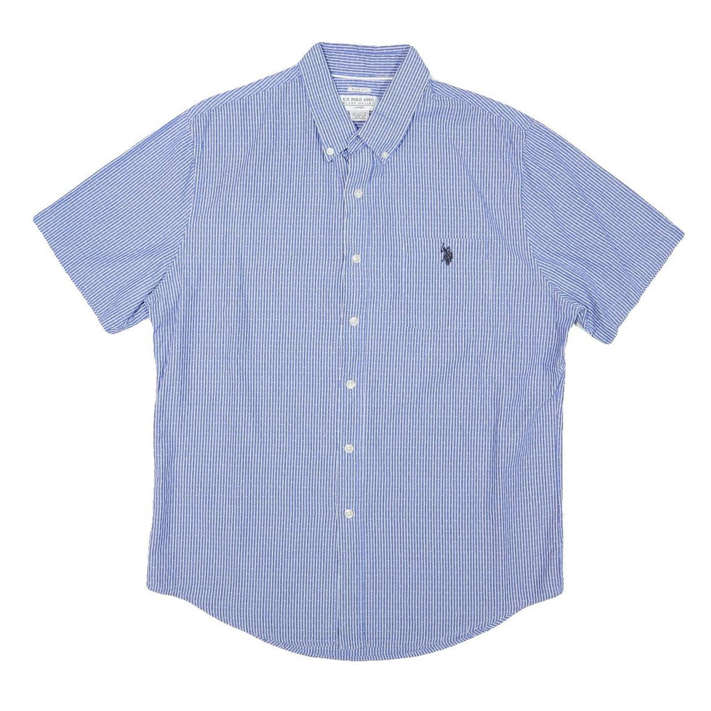 U.S. POLO ASSN Mens Blue & White Striped Shirt XL Cotton Blend Short Sleeve