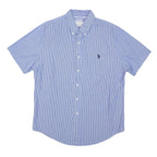U.S. POLO ASSN Mens Blue & White Striped Shirt XL Cotton Blend Short Sleeve