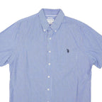 U.S. POLO ASSN Mens Blue & White Striped Shirt XL Cotton Blend Short Sleeve