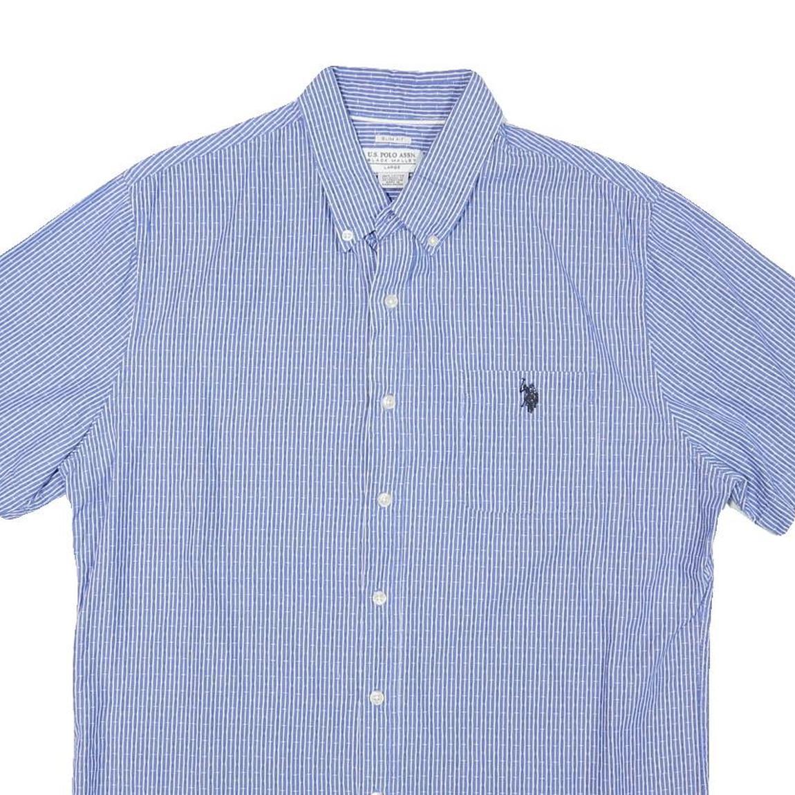 U.S. POLO ASSN Mens Blue & White Striped Shirt XL Cotton Blend Short Sleeve