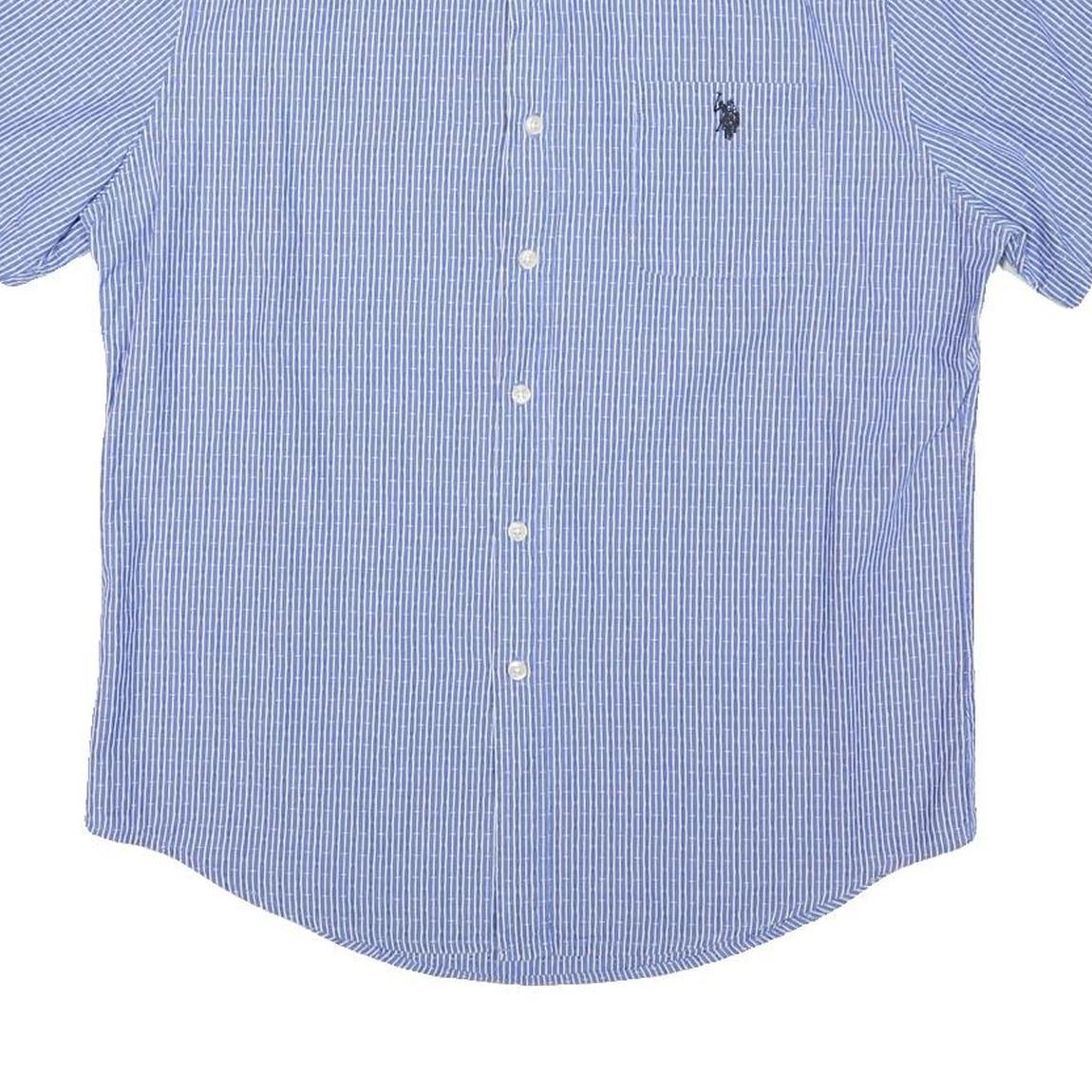 U.S. POLO ASSN Mens Blue & White Striped Shirt XL Cotton Blend Short Sleeve