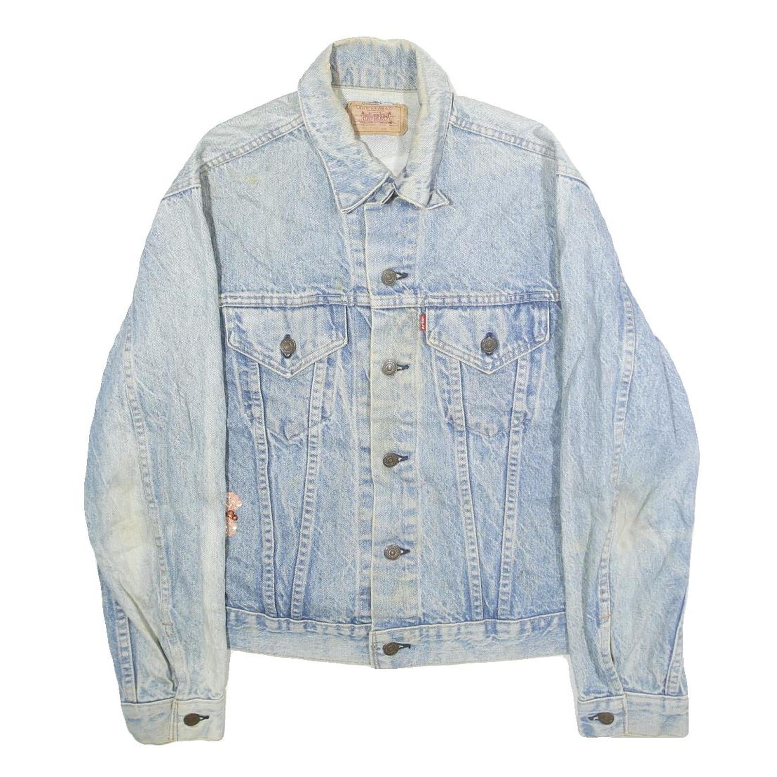 LEVI'S Womens Blue Denim Cotton Button Jacket L Embellished Bee Floral